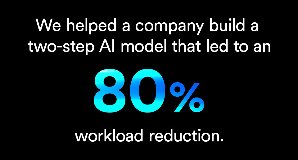 We helped a company build a two-step AI model that led to an 80% workload reduction.