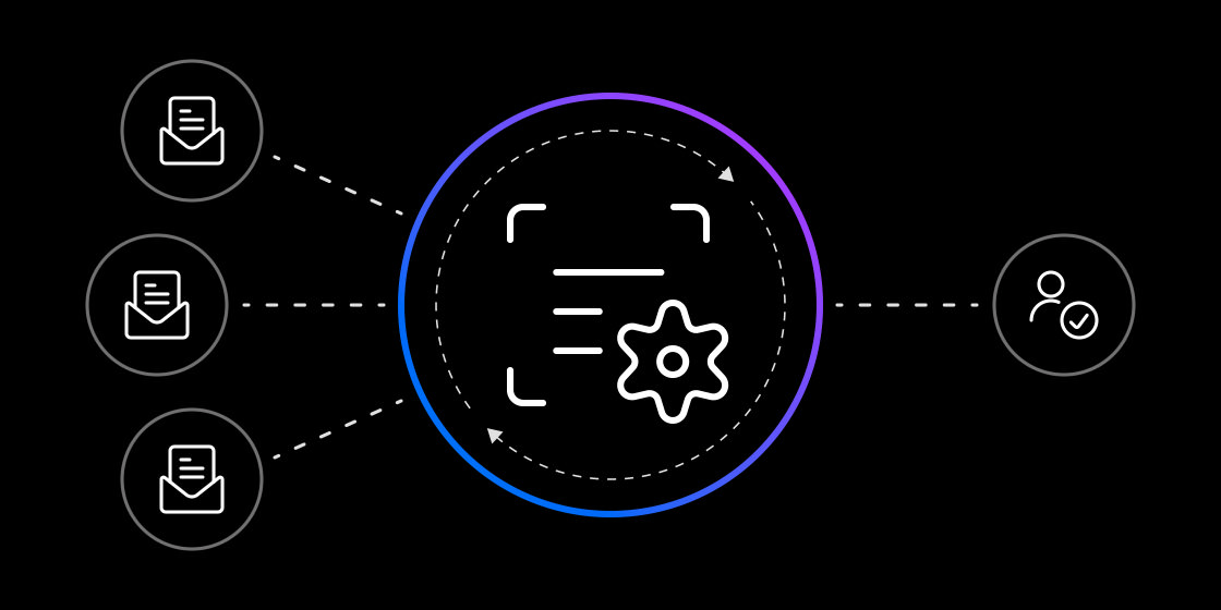 The image symbolises the process of intelligent document processing that can handle data sheets.